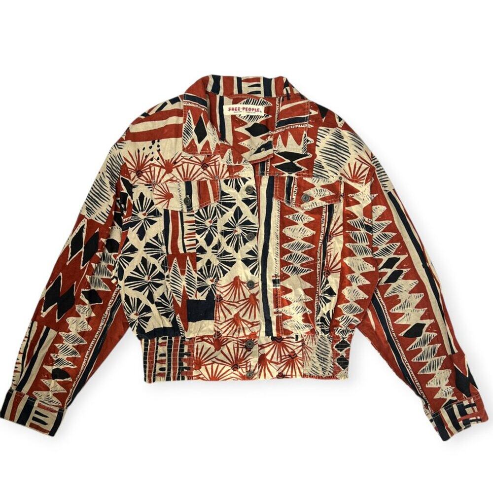 Free People Golden Nile Shirt Jacket SIZE L Aztec Multicolor Crop Shacket - Picture 2 of 15